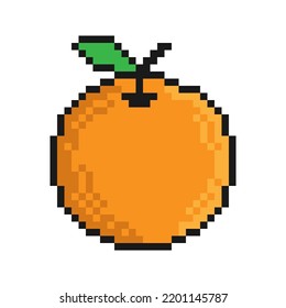 Pixel icon, orange fruit. Exotic fruit. Harvesting of Citrus. Simple retro game vector isolated on white background