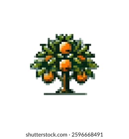 Pixel icon orange tree. Tree logo with fruits vector. Tangerine tree icon. Spring trees. Fruit tree vector icon pixel style. Stylish retro trees icon.