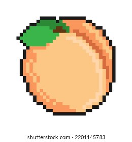 Pixel icon. Peach, apricot fruit. Exotic fruit. Autumn harvest. Simple retro game vector isolated on white background