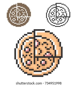 Pixel icon of pizza in three variants. Fully editable