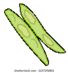 Pixel icon for proper and dietary green bean pods. Also available for embroidery. Vector illustration