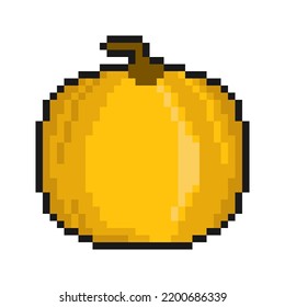 Pixel icon, pumpkin fruit. Autumn harvesting. Autumn Halloween pumpkins. Simple retro game vector isolated on white background