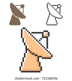 Pixel icon of radar telescope in three variants. Fully editable