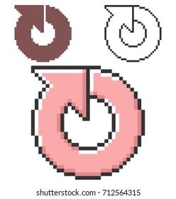 Pixel icon of recycling arrow in three variants. Fully editable