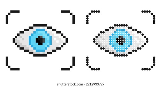 Pixel icon. Retinal scanner for user identification. Simple retro game vector isolated on white background