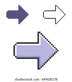 Pixel icon of right direction arrow in three variants. Fully editable