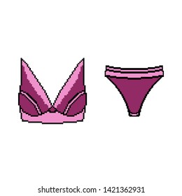 Pixel icon. Set of underwear clothes panties and bra. Colection of underwear.  Vector illustration logo.