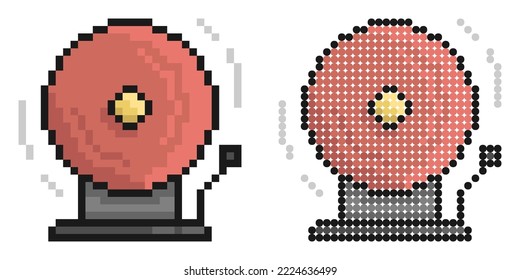 Pixel icon. Sound alarm school wall bell. Sound notification in higher educational institution during evacuation. Simple retro game vector isolated on white background