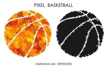 pixel icon of Sports ball for basketball. Sport equipment. Mobile app button. Abstract vector isolated on white background