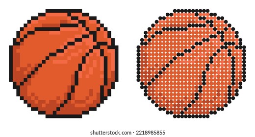Pixel icon. Sports ball for basketball. Sport equipment. Simple retro game vector isolated on white background