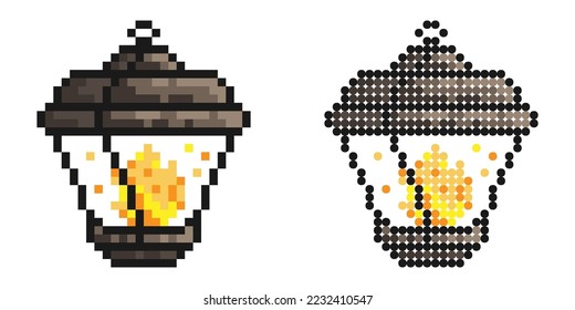 Pixel icon. Street light with burning candles inside. Vintage style. Night romance of the big city. Simple retro game vector isolated on white background