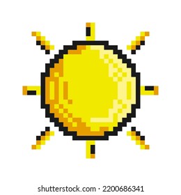Pixel icon of Sun. Star of planet earth. Astronomy, observation of sun activity and weather. Simple retro game vector isolated on white background