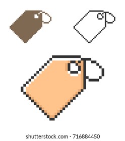 Pixel icon of tag in three variants. Fully editable