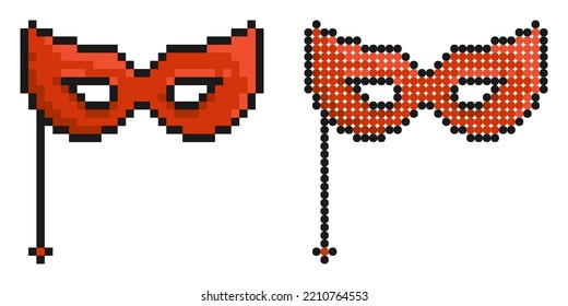 Pixel icon. Theatrical female mask. Venetian carnival eye mask. Simple retro game vector isolated on white background