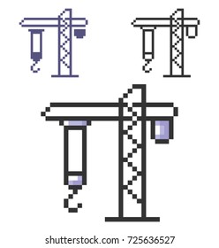 Pixel icon of tower crane in three variants. Fully editable