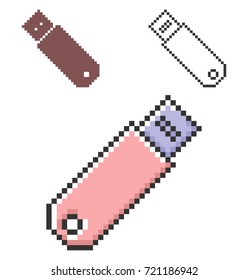 Pixel icon of USB device in three variants. Fully editable
