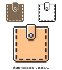 Pixel icon of wallet in three variants. Fully editable