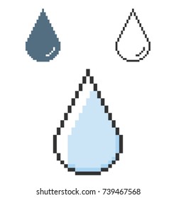 Pixel icon of water drop in three variants. Fully editable