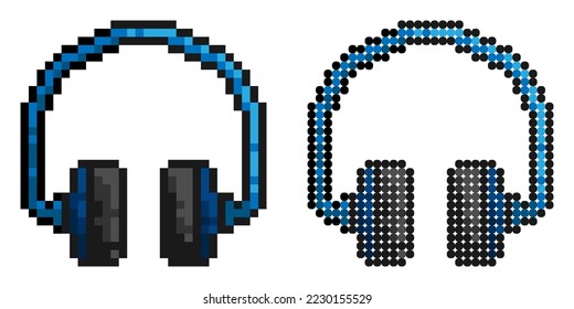 Pixel icon. Wireless earphones overhead, professional musical equipment. Simple retro game vector isolated on white background
