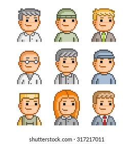 Pixel icons of people. Vector avatars set for web.