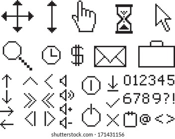 Pixel icons set illustrated on white