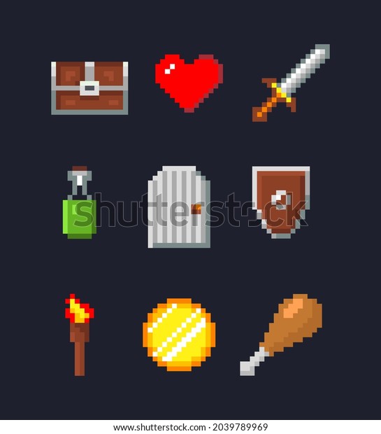 Pixel Icons Treasure Chest Sword Magic Stock Vector (Royalty Free ...