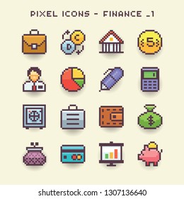 Pixel icons-finance set