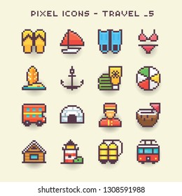 Pixel icons-travel set