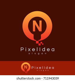 pixel idea initial Letter N Logo design