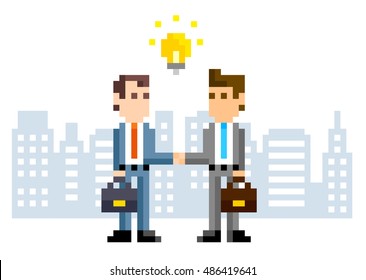 Pixel Illustration: Business shaking hands Man