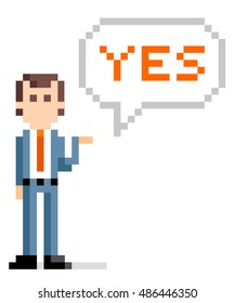 Pixel Illustration: businessman answer