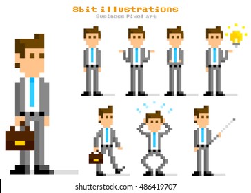 Pixel Illustration: businessman set variations