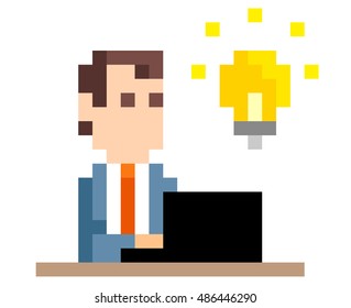 Pixel Illustration: businessman to use a personal computer