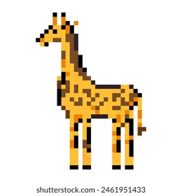 Pixel illustration of a giraffe on a white background. Wildlife . Animal icon. Zoo, safari . Cute 8-bit logo. Retro vintage. Slot machine .Video game graphics.