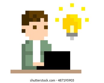 Pixel Illustration: Men use computers
