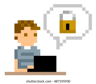Pixel Illustration: Men use computers