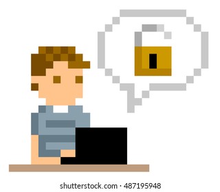 Pixel Illustration: Men use computers