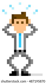 Pixel Illustration: panic businessman