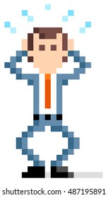 Pixel Illustration: panic businessman