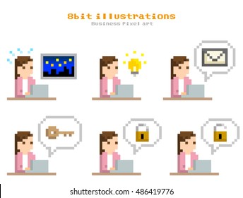 Pixel Illustration: women use computers