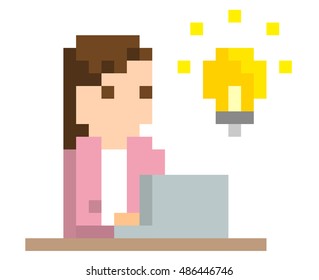 Pixel Illustration: women use computers