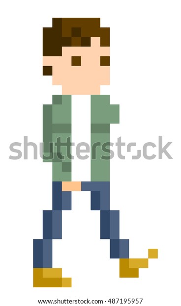 ピクセルイラスト 若い男性が歩く のベクター画像素材 ロイヤリティフリー
