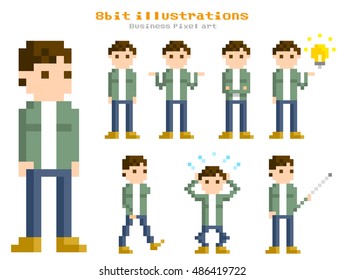 Pixel Illustration: young men set variations