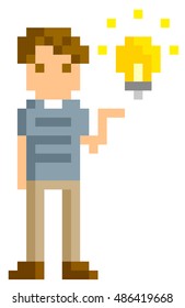 Pixel Illustration: young men who give the idea