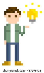 Pixel Illustration: young men who give the idea