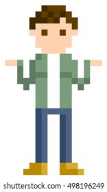 Pixel Illustration: young in trouble man