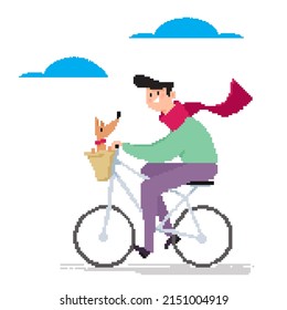Imagen de un tipo en una bicicleta y su perro.