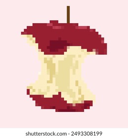 Pixel image of a red apple core. Ideal for prints, icons and backgrounds