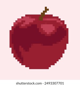 Pixel image of a whole red apple. Ideal for prints, icons and backgrounds