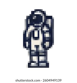 Pixel images of astronauts. Spacesuits, helmets, backpacks in space. Space rangers. Space professions and extraterrestrial technologies